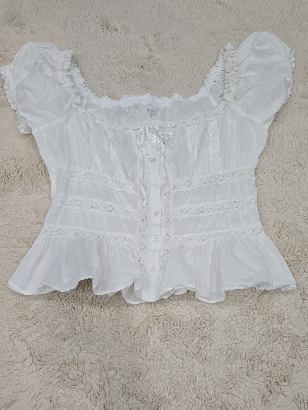 Kimchi Blue White Ruffle Lace Button-Front Blouse